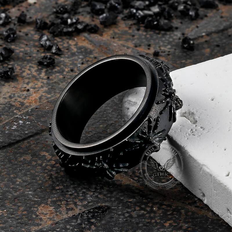 Gothic Spider Pattern Stainless Steel Spinner Ring
