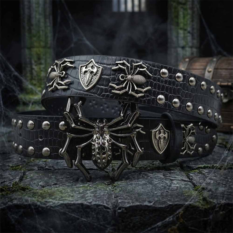 Gothic Spider Shield Y2K Rivet PU Leather Belt – GTHIC Gothic Spider Shield Y2K Rivet PU Leather Belt – GTHIC