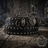 Gothic Spider Shield Y2K Rivet PU Leather Belt | Gthic.com