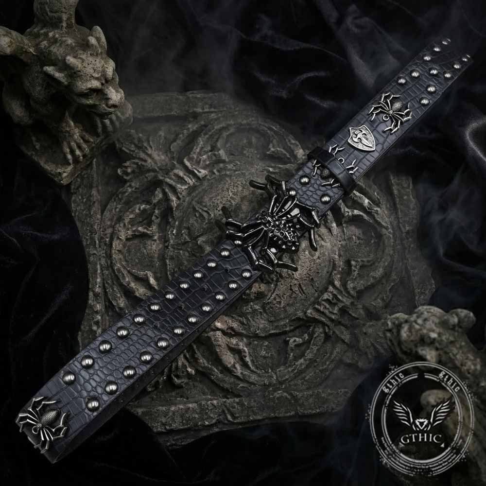 Gothic Spider Shield Y2K Rivet PU Leather Belt