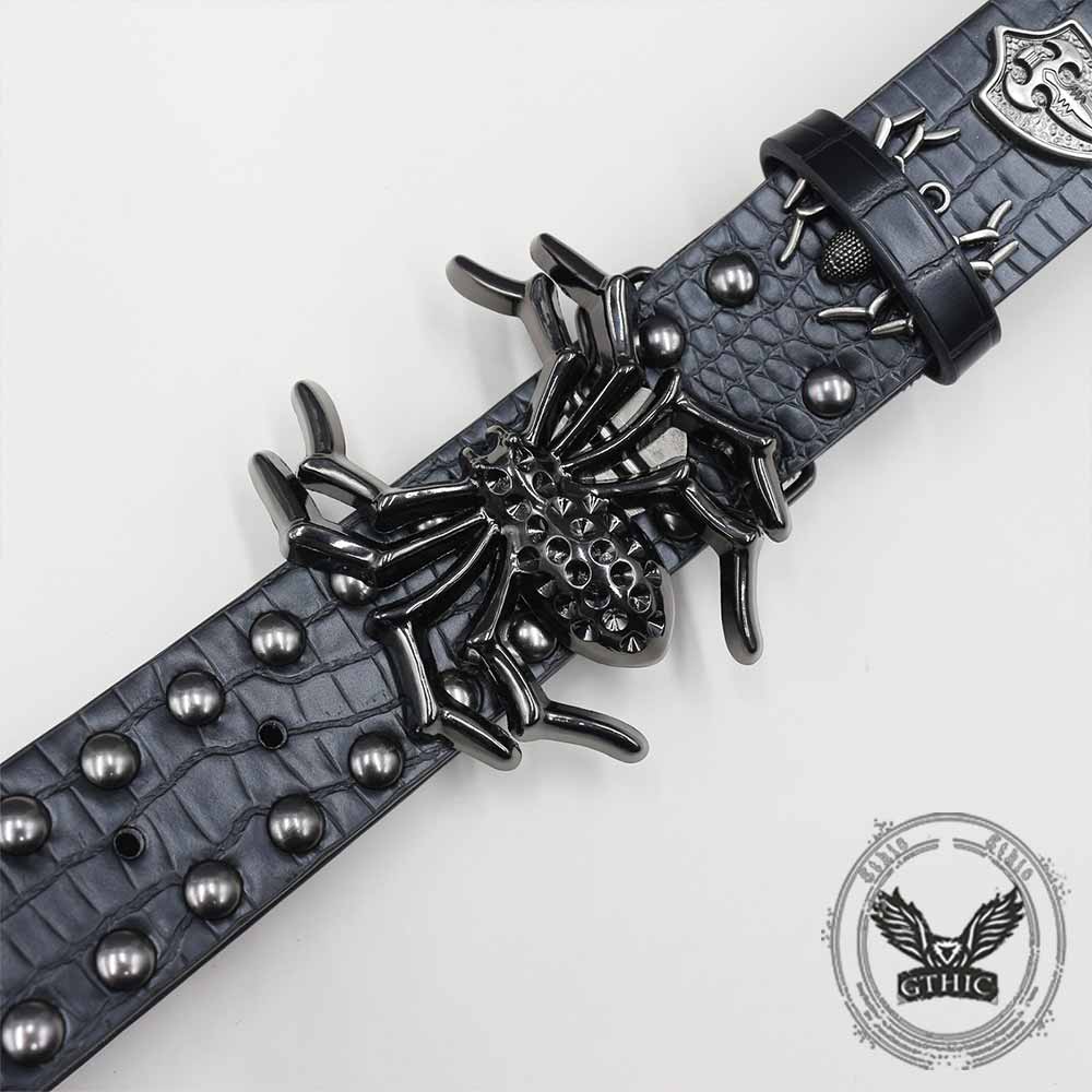 Gothic Spider Shield Y2K Rivet PU Leather Belt