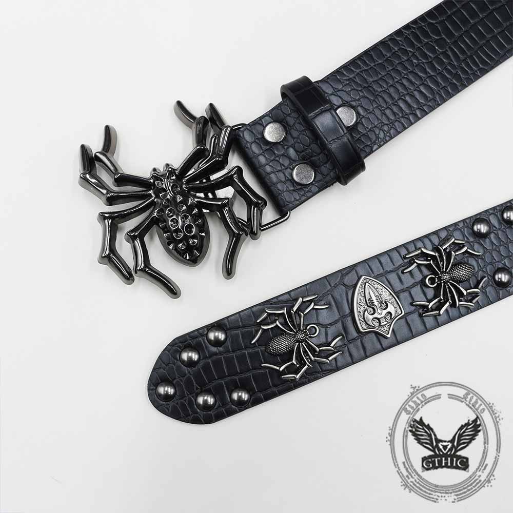 Gothic Spider Shield Y2K Rivet PU Leather Belt