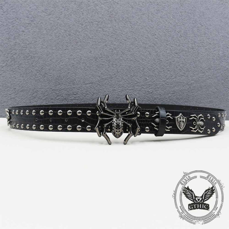 Gothic Spider Shield Y2K Rivet PU Leather Belt – GTHIC