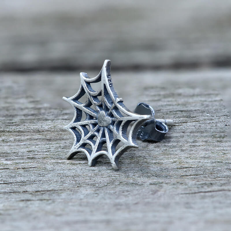 Gothic Spider Web Sterling Silver Stud Earring | Gthic.com