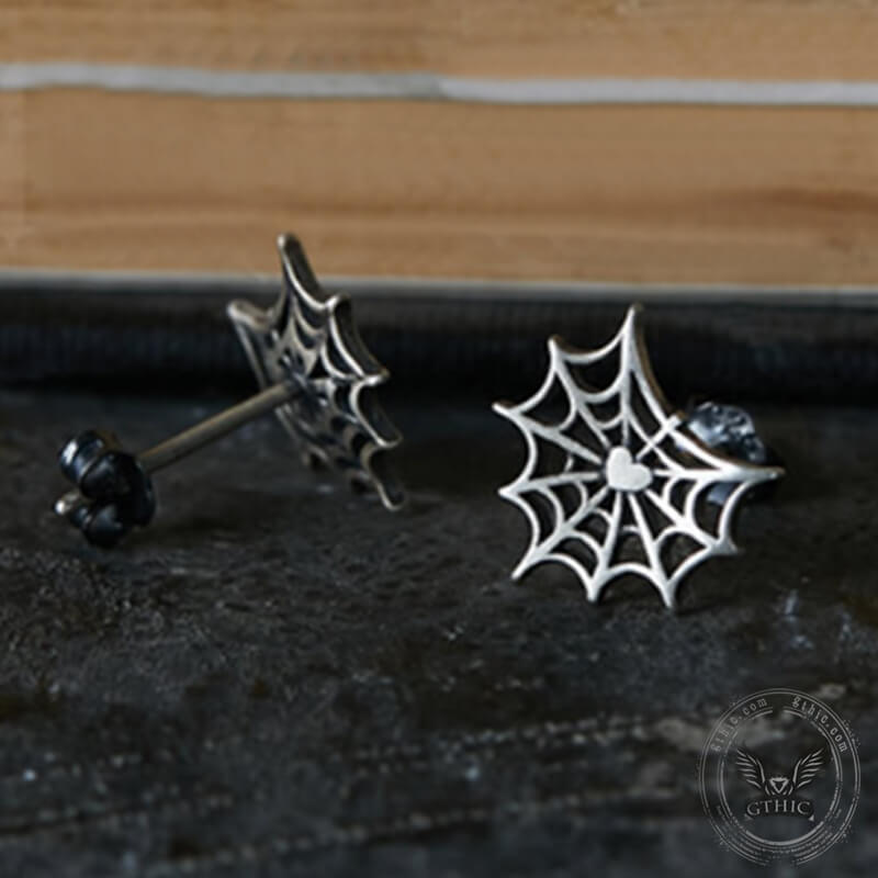 Gothic Spider Web Sterling Silver Stud Earring