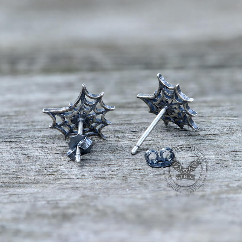 Gothic Spider Web Sterling Silver Stud Earring | Gthic.com