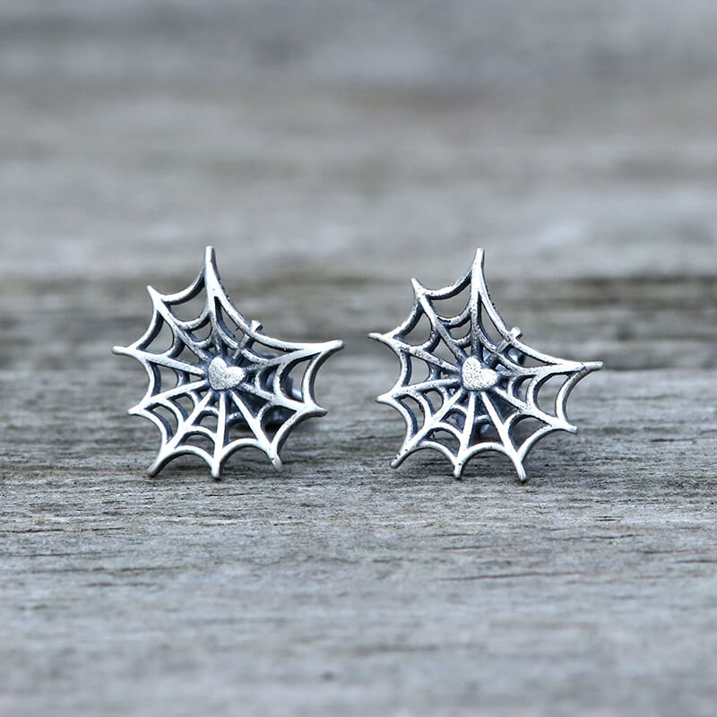 Gothic Spider Web Sterling Silver Stud Earring | Gthic.com