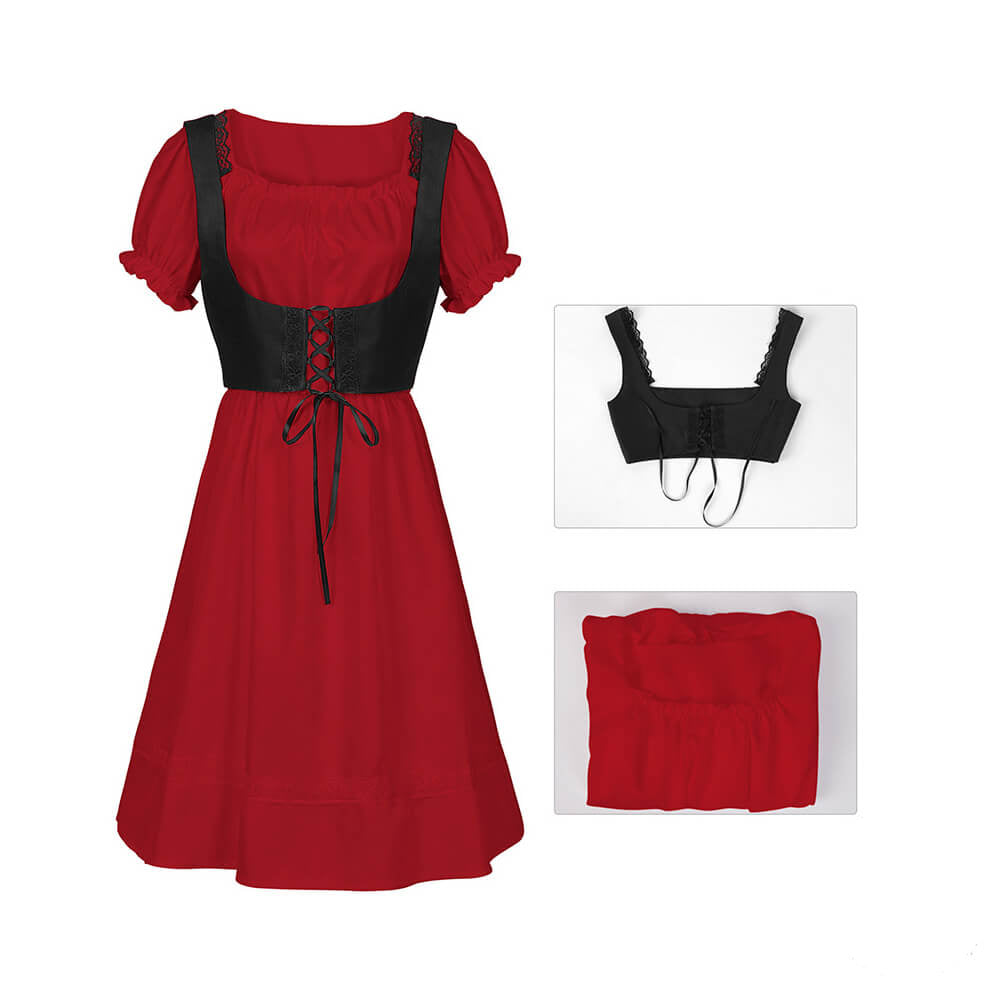 Gothic Square Neck Ruffle Dress Vest Set