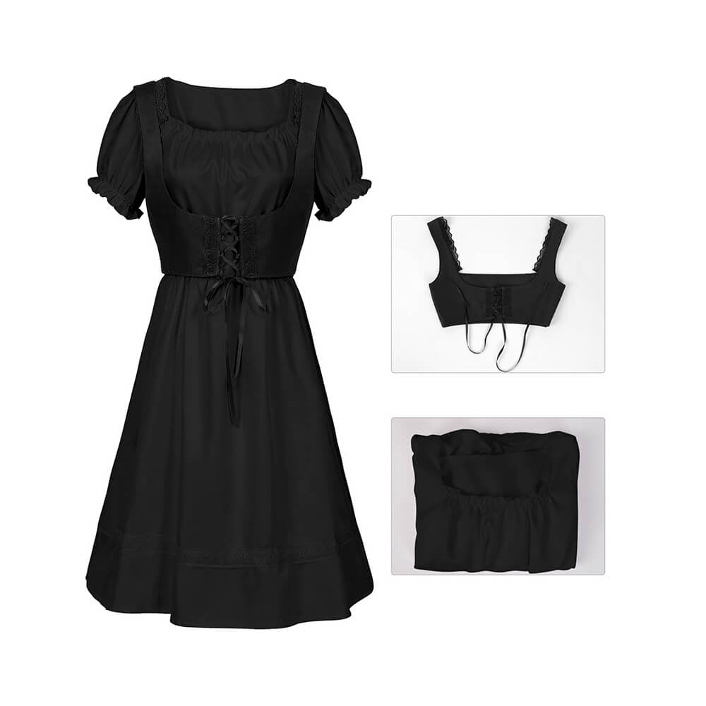 Gothic Square Neck Ruffle Dress Vest Set 02 | Gthic.com