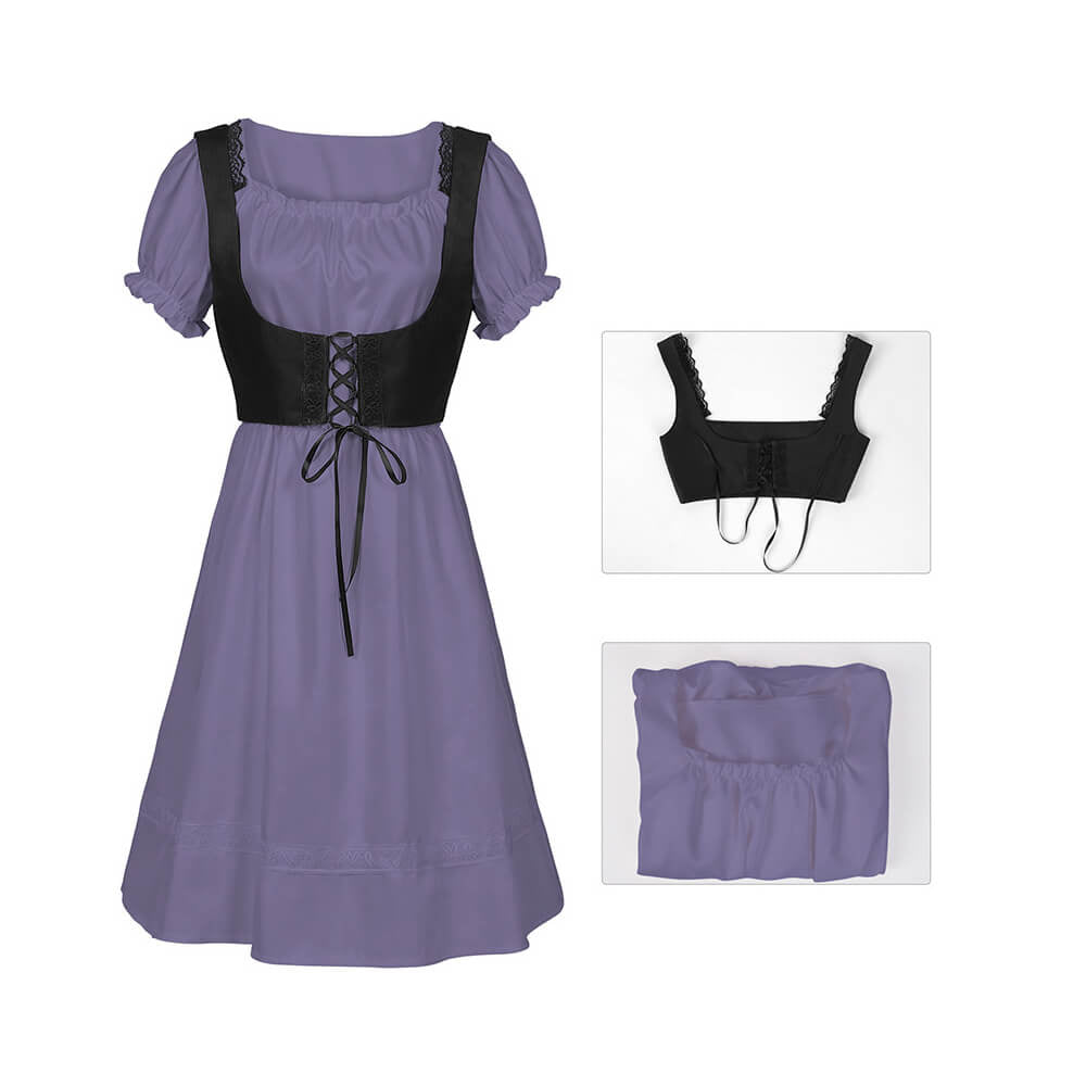 Gothic Square Neck Ruffle Dress Vest Set