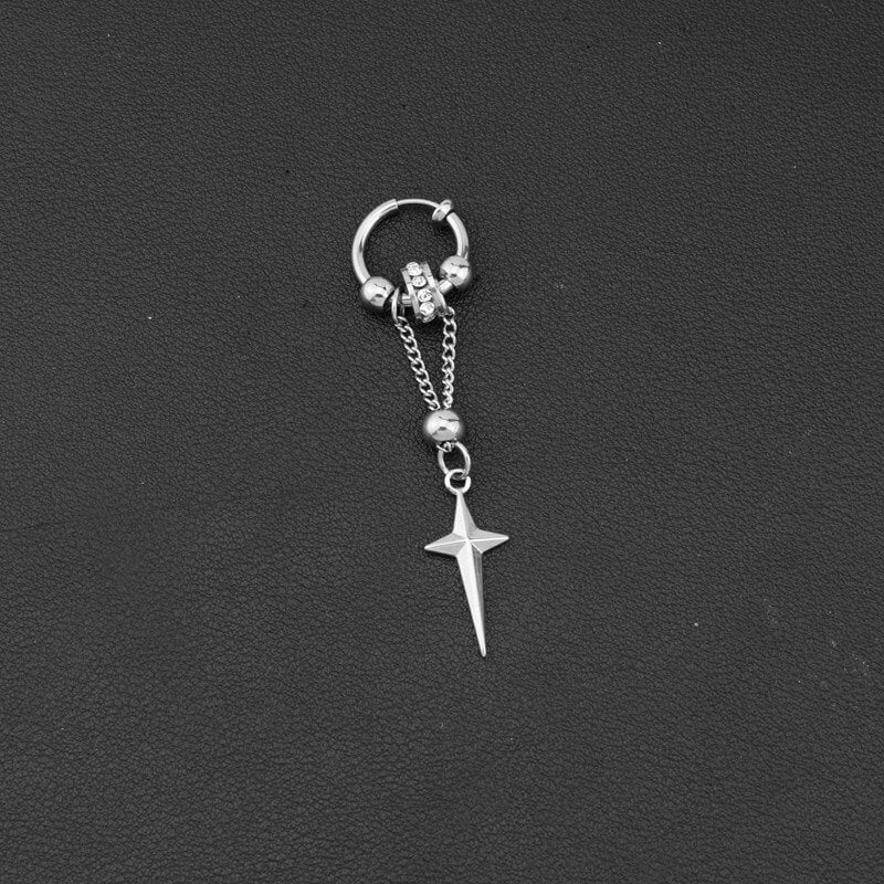 Gothic Star Tassel Chain Stainless Steel Drop Earrings