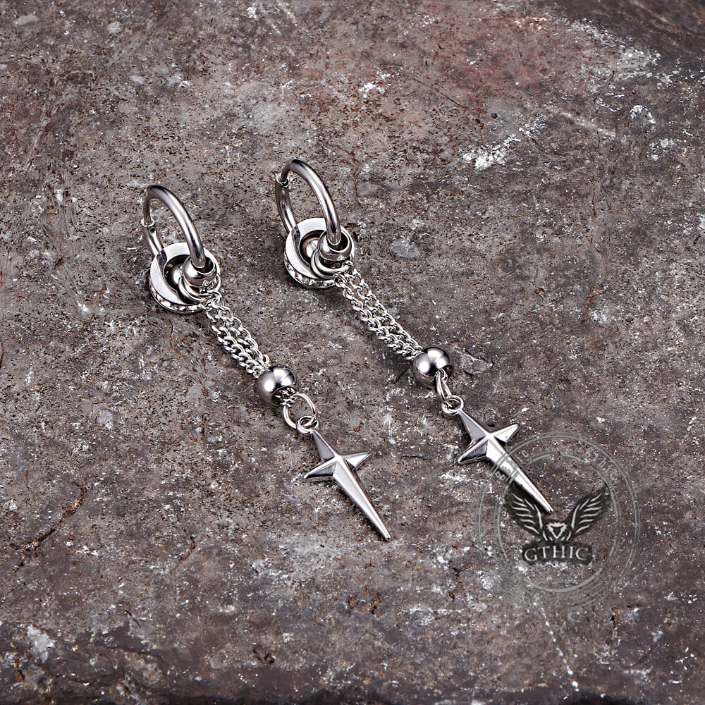 Gothic Star Tassel Chain Stainless Steel Drop Earrings
