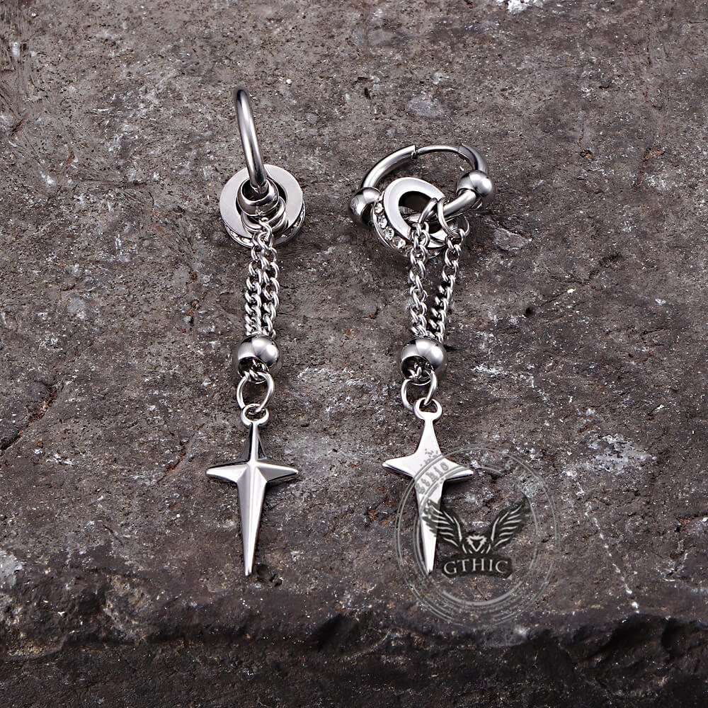 Gothic Star Tassel Chain Stainless Steel Drop Earrings