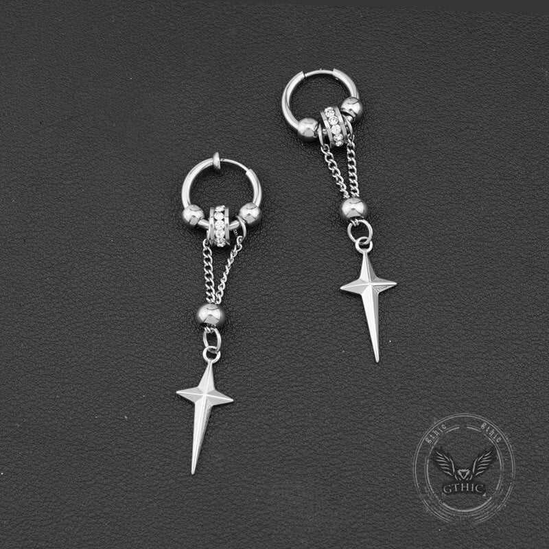 Gothic Star Tassel Chain Stainless Steel Drop Earrings