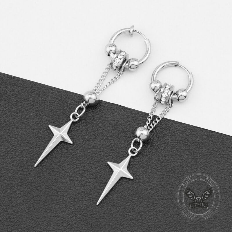 Gothic Star Tassel Chain Stainless Steel Drop Earrings | Gthic.com