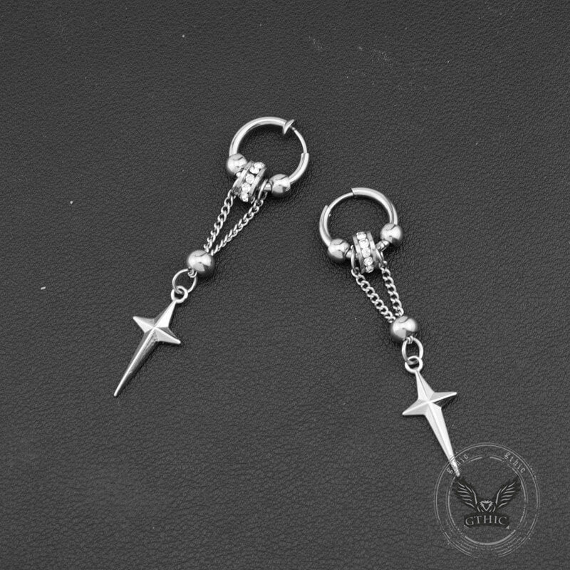 Gothic Star Tassel Chain Stainless Steel Drop Earrings