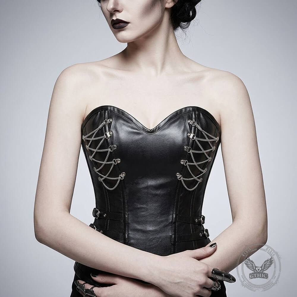 Gothic Steel-Boned Zipper Closure PU Leather Corset | Gthic.com