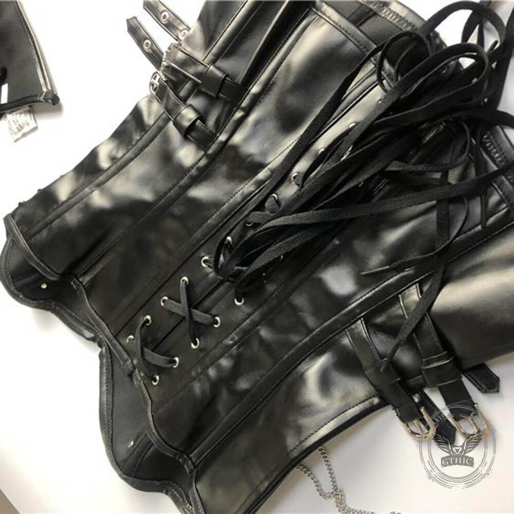 Gothic Steel-Boned Zipper Closure PU Leather Corset
