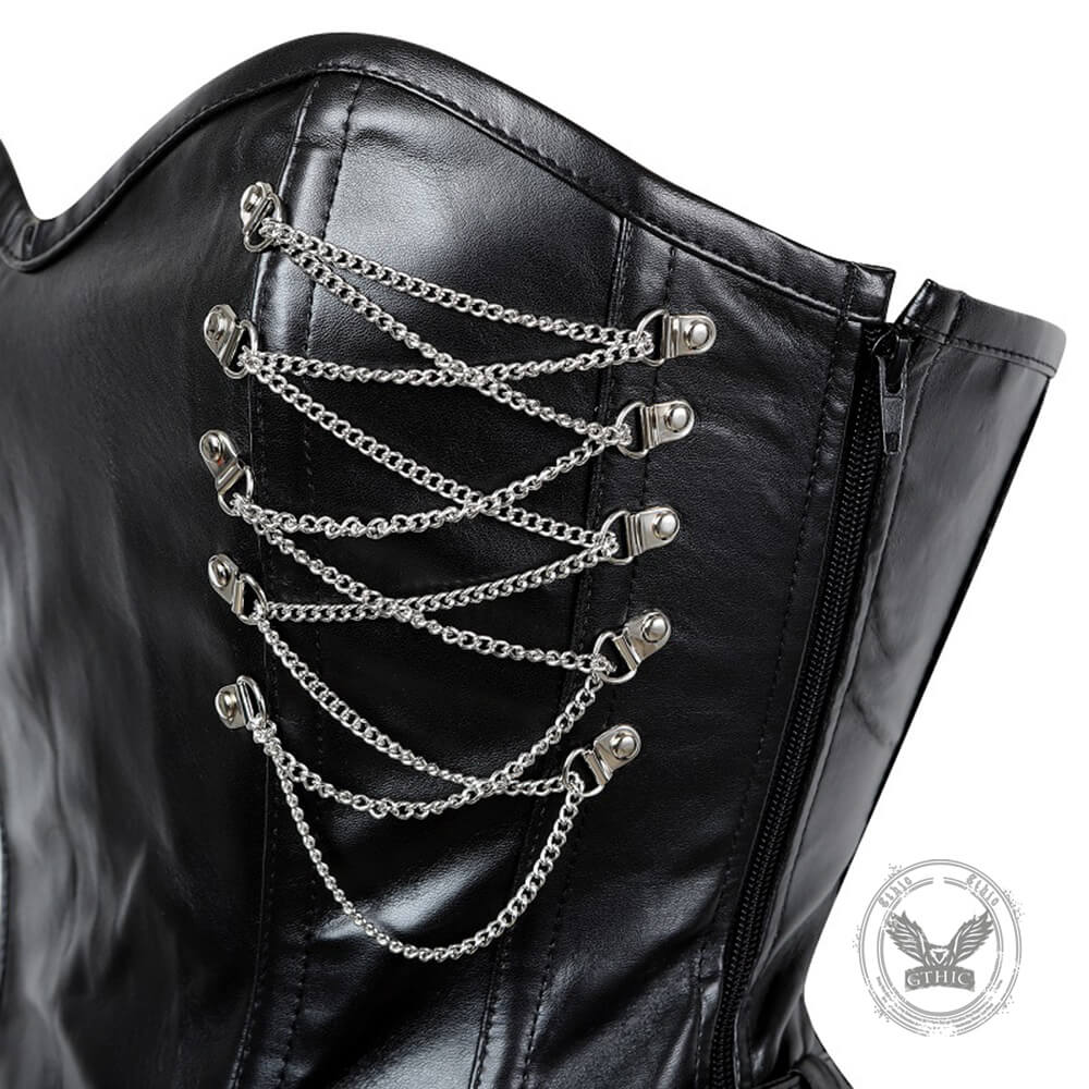 Gothic Steel-Boned Zipper Closure PU Leather Corset
