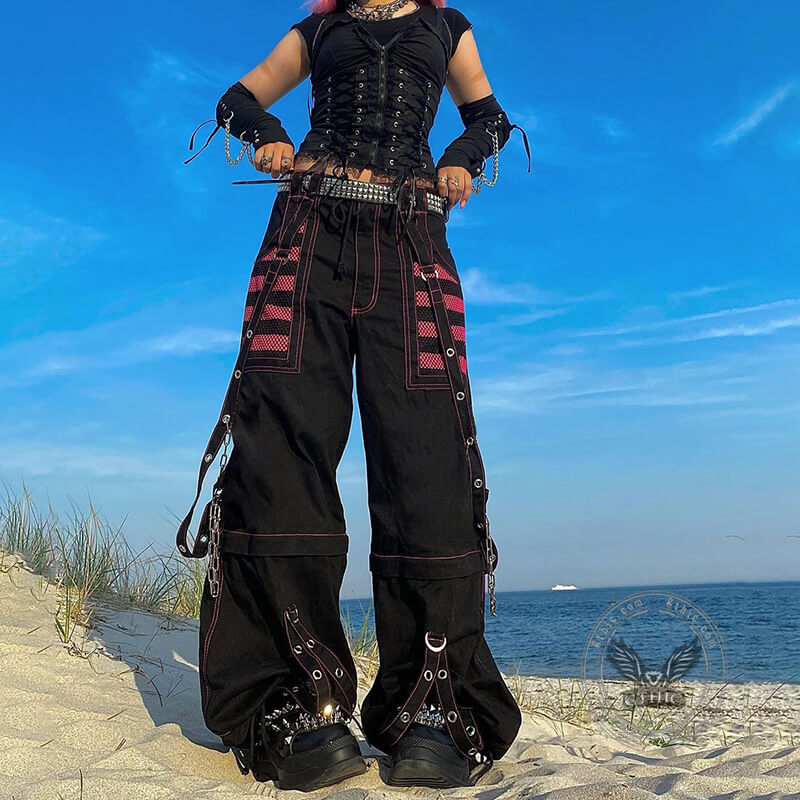 Gothic Striped Mesh Patchwork Cargo Pants – GTHIC