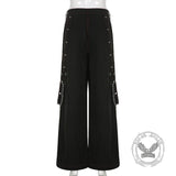 Gothic Striped Mesh Patchwork Cargo Pants