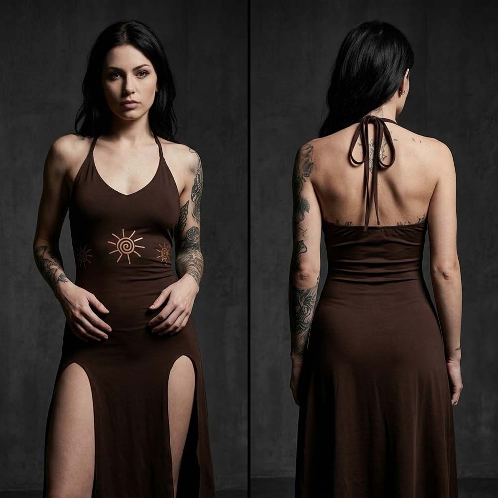Gothic Sun-Print Slim-Fit Slit Halter Dress | Gthic.com