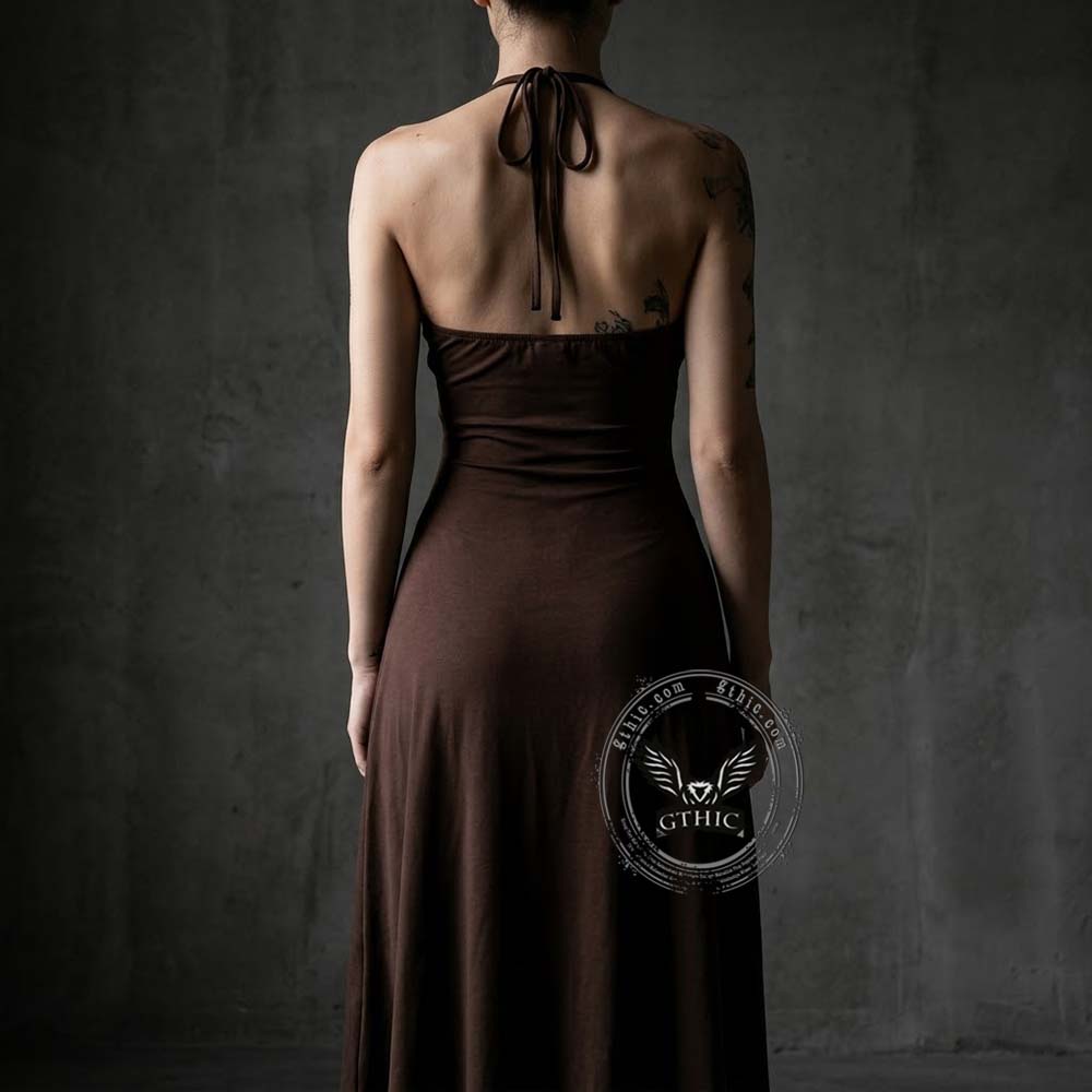 Gothic Sun-Print Slim-Fit Slit Halter Dress | Gthic.com