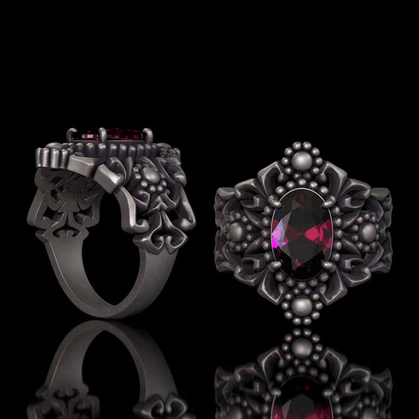Gothic Sunflower Pattern Gemstone Sterling Silver Ring | Gthic.com