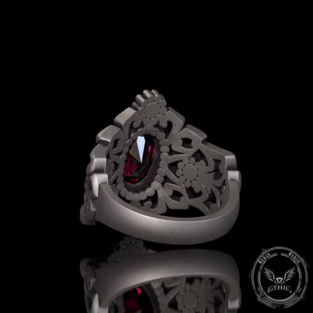 Gothic Sunflower Pattern Gemstone Sterling Silver Ring