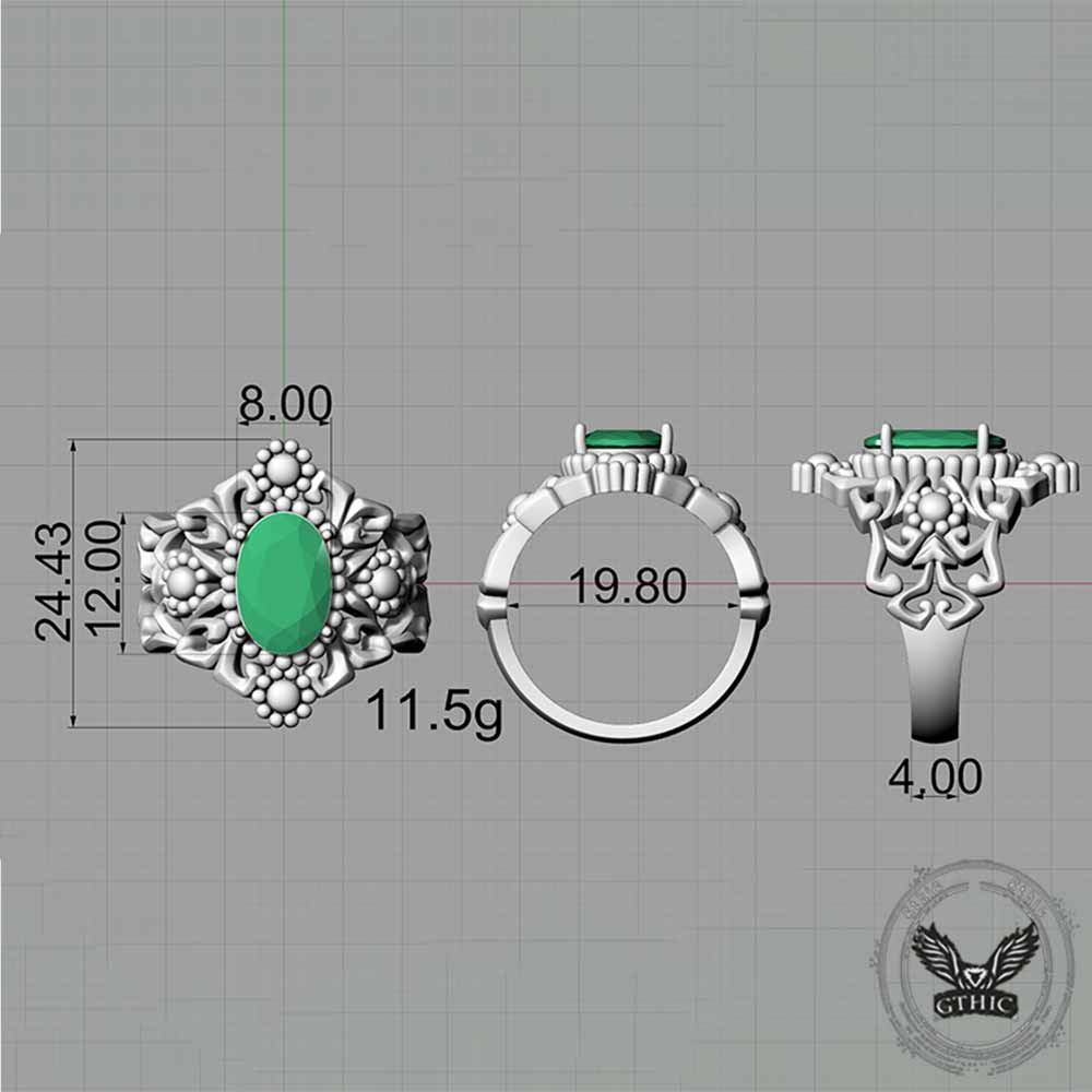 Gothic Sunflower Pattern Gemstone Sterling Silver Ring