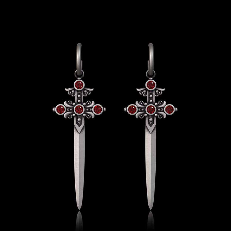 Gothic Sword Gem Sterling Silver Earrings 01 | Gthic.com