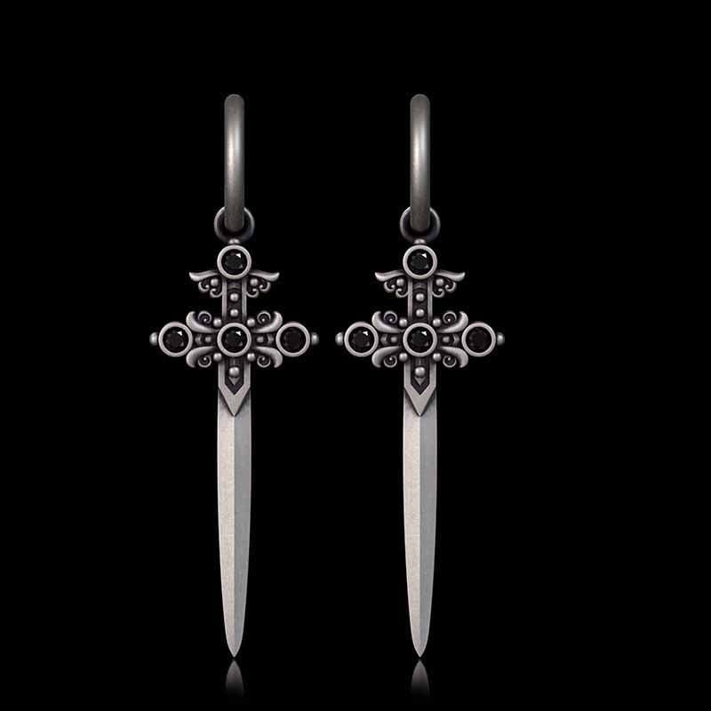 Gothic Sword Gem Sterling Silver Earrings