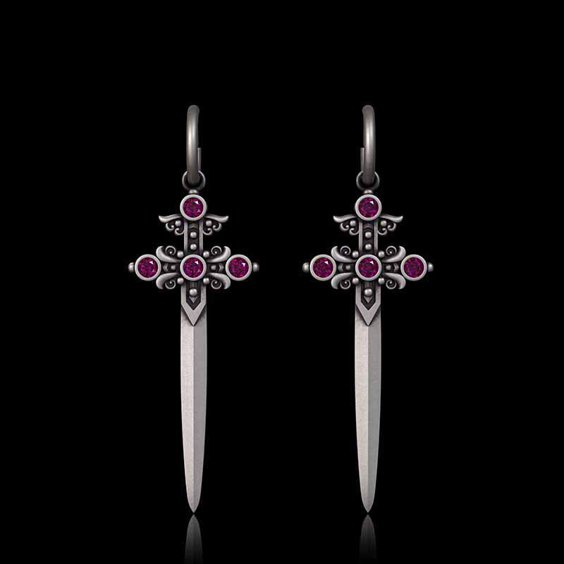 Gothic Sword Gem Sterling Silver Earrings
