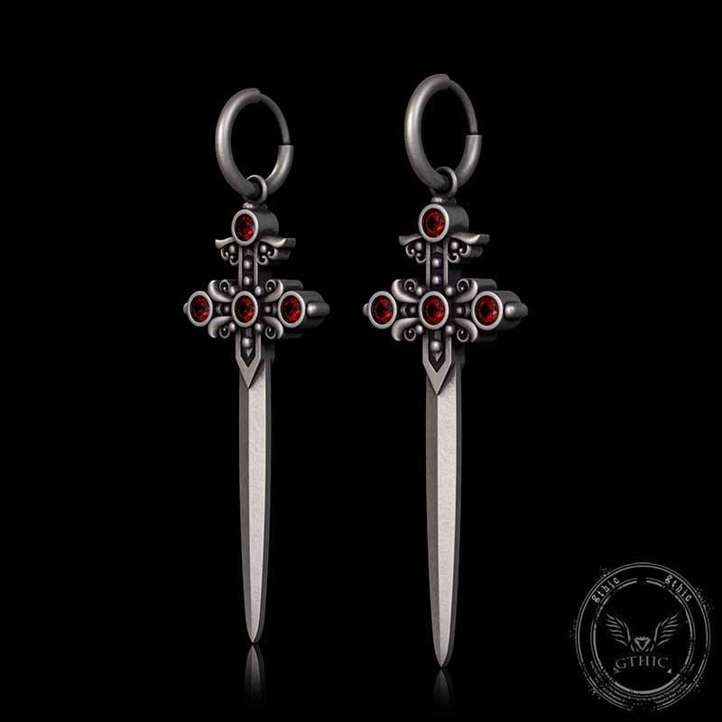 Gothic Sword Gem Sterling Silver Earrings 02 | Gthic.com