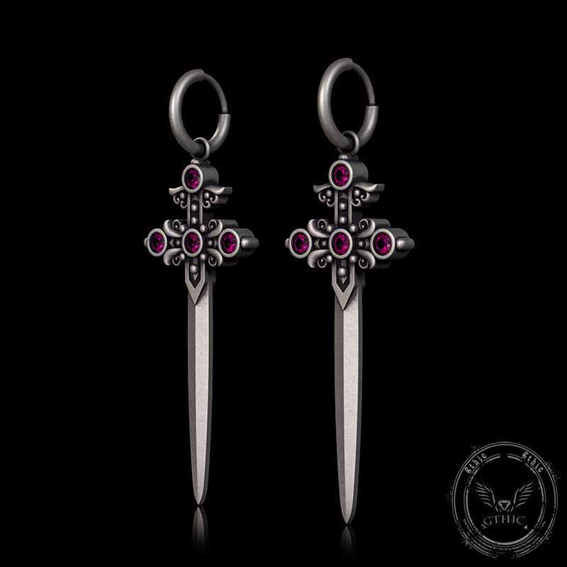 Gothic Sword Gem Sterling Silver Earrings