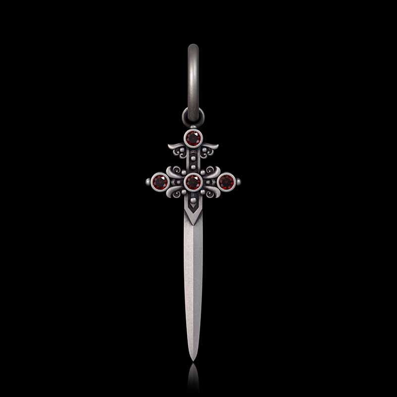 Gothic Sword Gem Sterling Silver Earrings