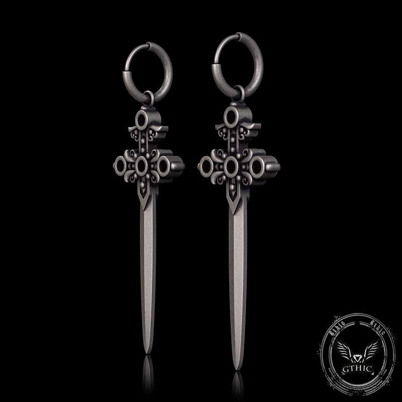 Gothic Sword Gem Sterling Silver Earrings