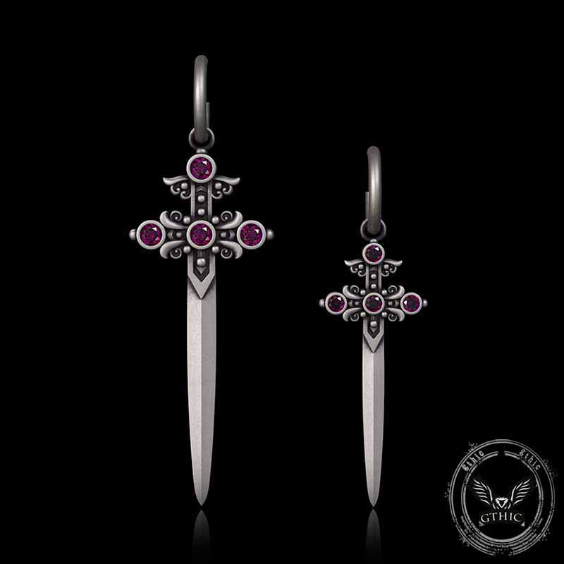 Gothic Sword Gem Sterling Silver Earrings