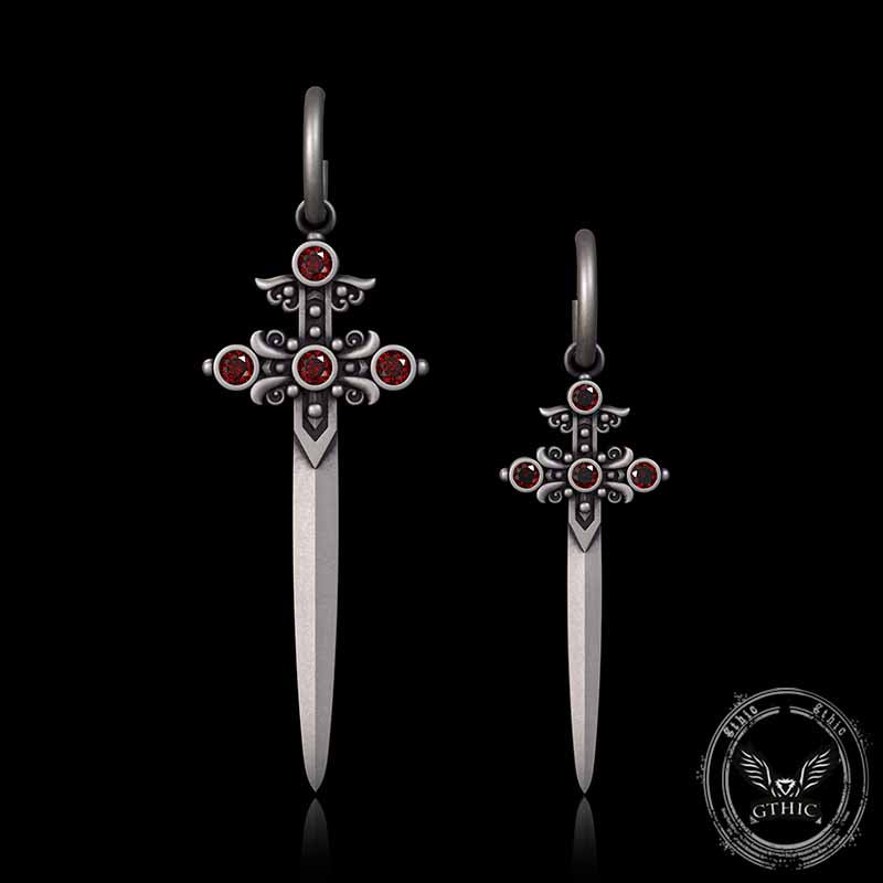 Gothic Sword Gem Sterling Silver Earrings 03 | Gthic.com