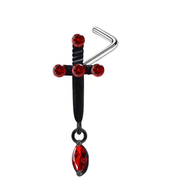 Gothic Sword Inlaid Red Zircon Stainless Steel Nose Ring | Gthic.com