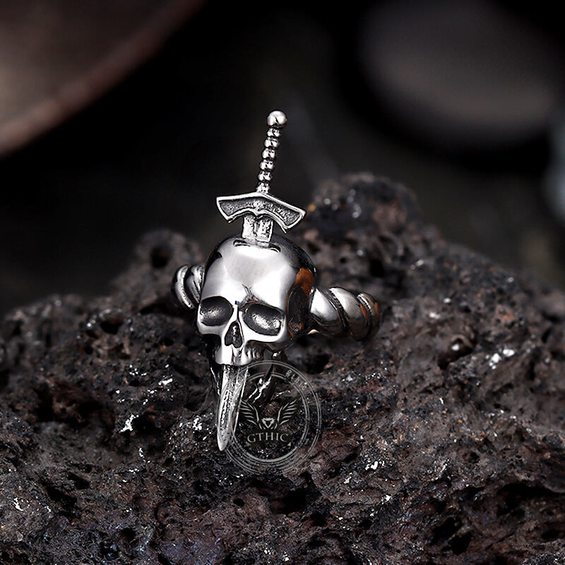 Gothic Sword Skull Stainless Steel Twist Ring