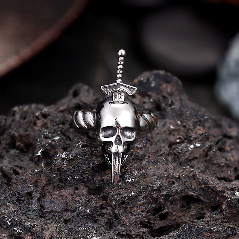 Gothic Sword Skull Stainless Steel Twist Ring