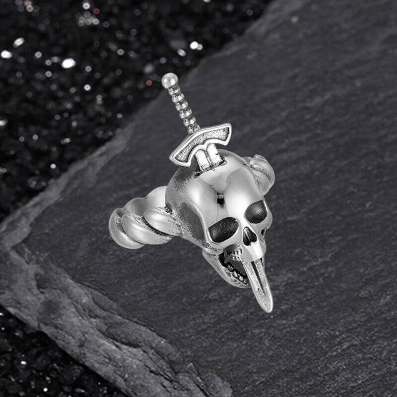Gothic Sword Skull Stainless Steel Twist Ring | Gthic.com