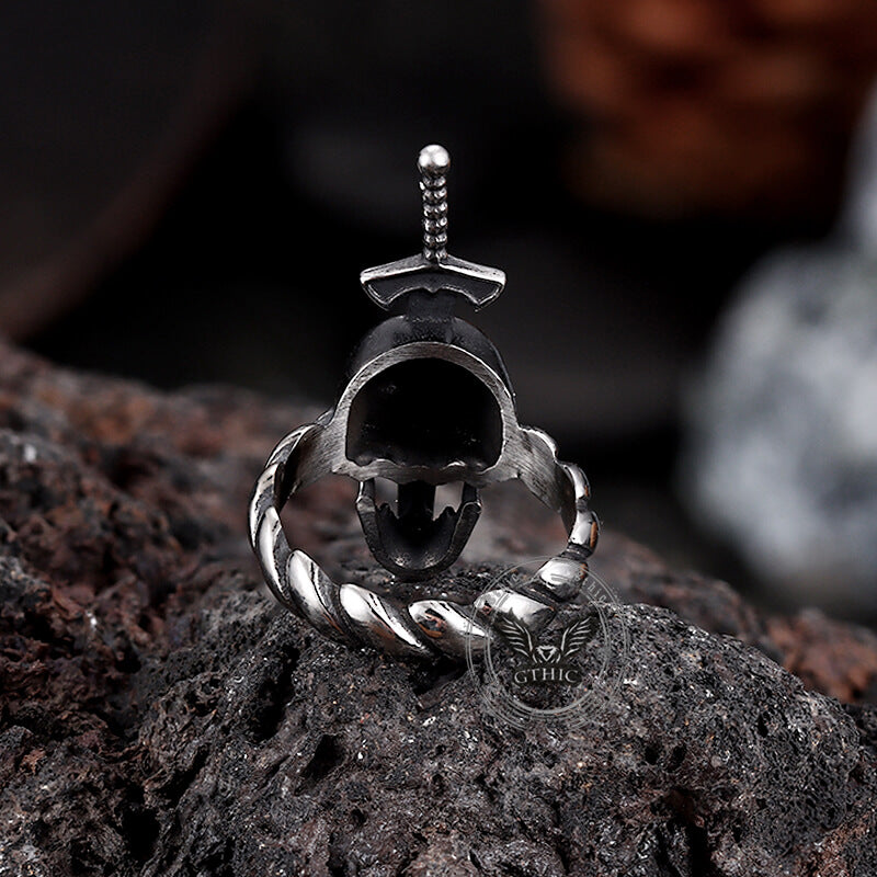 Gothic Sword Skull Stainless Steel Twist Ring