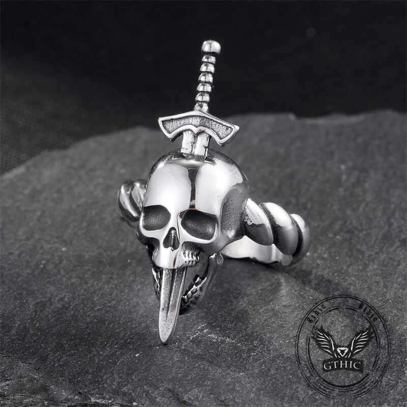 Gothic Sword Skull Stainless Steel Twist Ring | Gthic.com