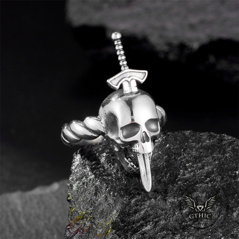 Gothic Sword Skull Stainless Steel Twist Ring | Gthic.com