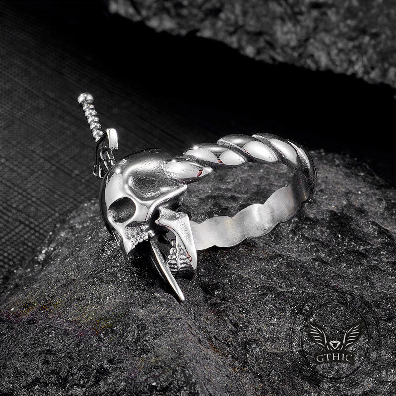 Gothic Sword Skull Stainless Steel Twist Ring | Gthic.com