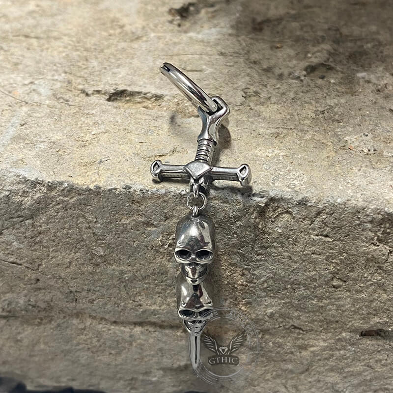 Gothic Sword Skulls Stainless Steel Hoop Earrings