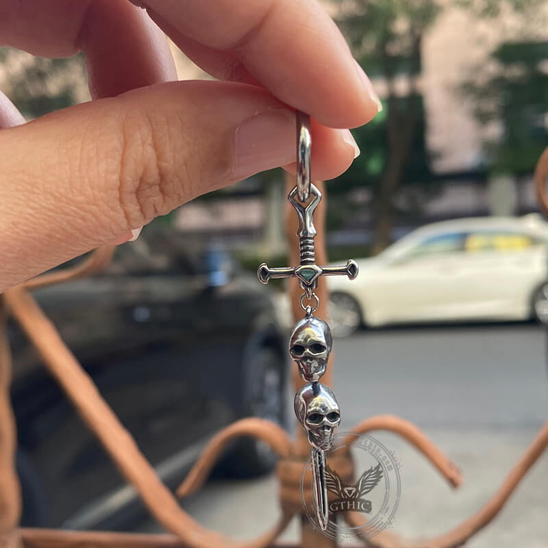 Gothic Sword Skulls Stainless Steel Hoop Earrings | Gthic.com