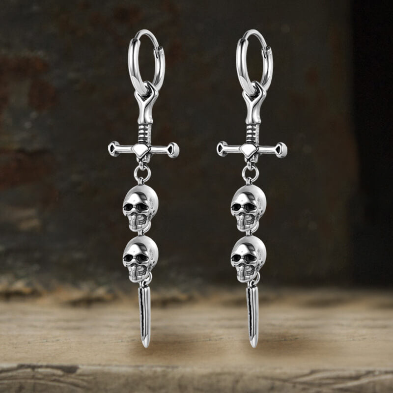 Gothic Sword Skulls Stainless Steel Hoop Earrings | Gthic.com